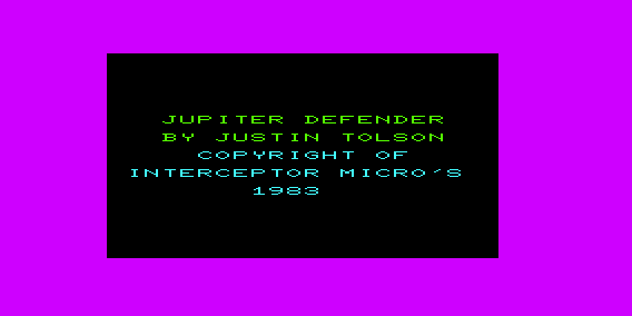 Jupiter Defender (VIC-20) screenshot: Title