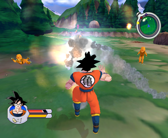 Dragon Ball Z: Sagas (GameCube) screenshot: Dodging some nasty blasts.