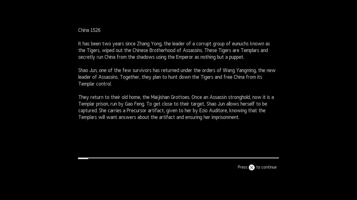 Assassin's Creed Chronicles: China (PlayStation 4) screenshot: Story prologue
