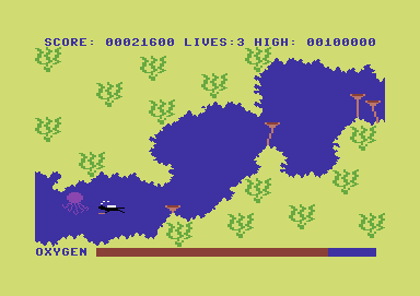 Neptune's Daughters (Commodore 64) screenshot: This underwater cavern looks a bit difficult