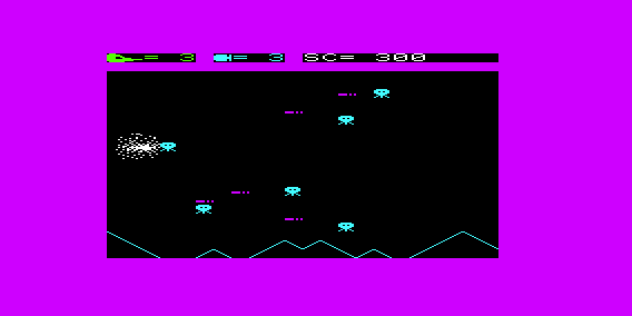 Jupiter Defender (VIC-20) screenshot: Your ship explodes