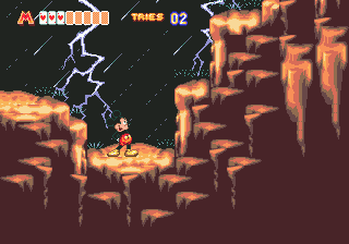 World of Illusion Starring Mickey Mouse and Donald Duck (Genesis) screenshot: If the lightning strikes the place where you are standing, you'll die