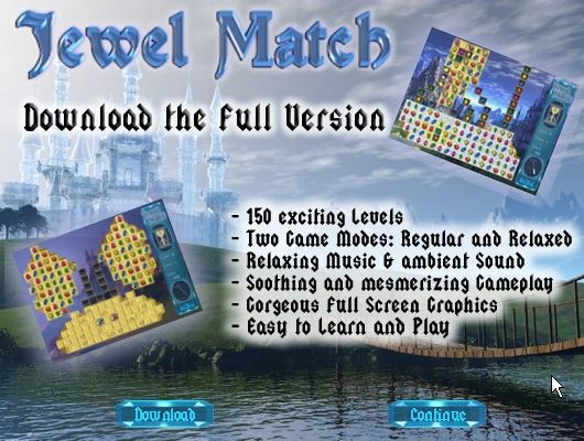 Jewel Match (Browser) screenshot: The full version of the game is shamelessly advertised from time to time.