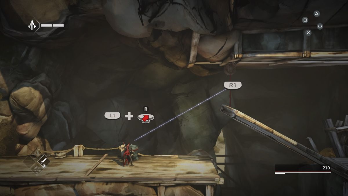 Assassin's Creed Chronicles: China (PlayStation 4) screenshot: Cut the rope to lower the bridge