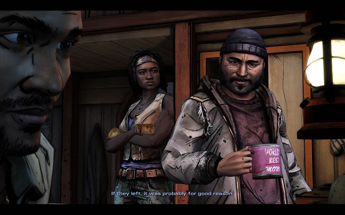 The Walking Dead: Michonne (Windows) screenshot: Episode 1 - A conversation with different crew members