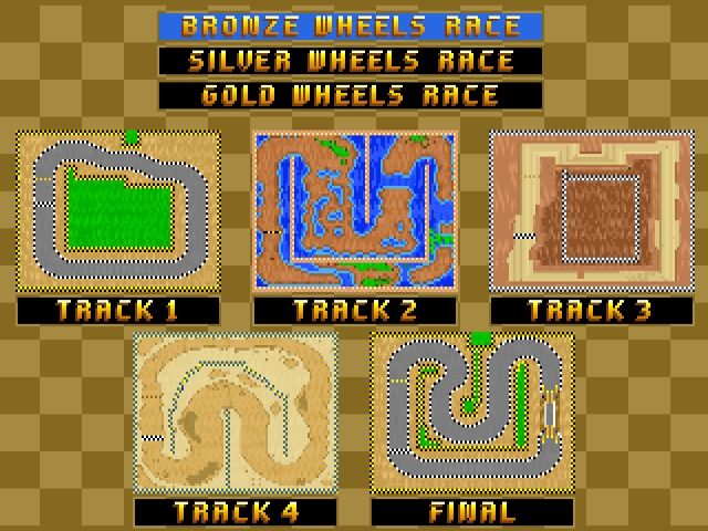Wacky Wheels (Macintosh) screenshot: Bronze wheels race tracks (GOG version)