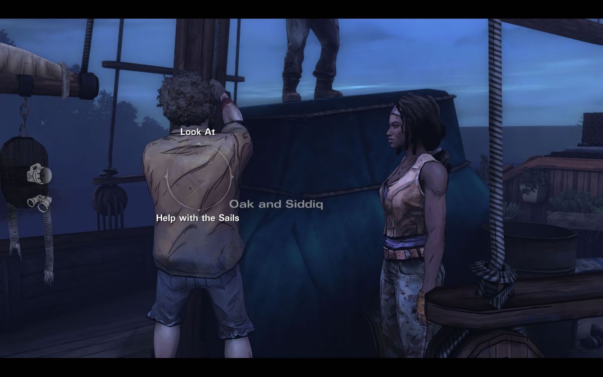 The Walking Dead: Michonne (Windows) screenshot: Episode 1 - On the deck, helping out