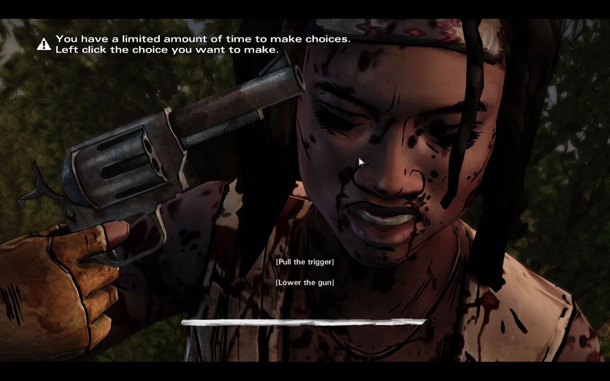 The Walking Dead: Michonne (Windows) screenshot: Episode 1 - Michonne is contemplating suicide