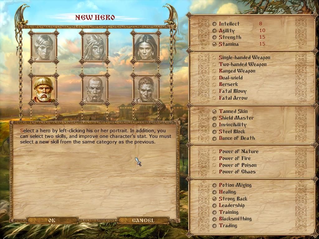 Konung III: Ties of the Dynasty (Windows) screenshot: Select a hero