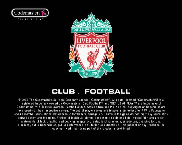 Club Football: 2003/04 Season (PlayStation 2) screenshot: Liverpool version: The licensing screen appears before the animation sequence