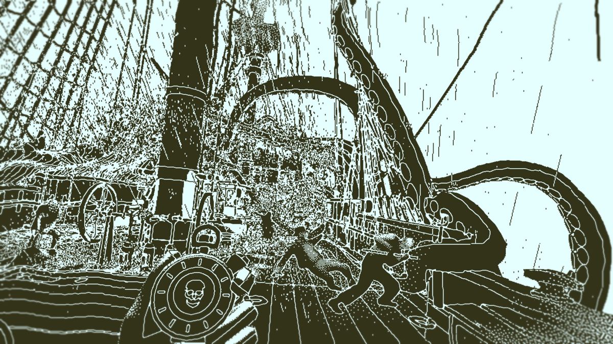 Return of the Obra Dinn (Windows) screenshot: Giant tentacles are attaching the ship