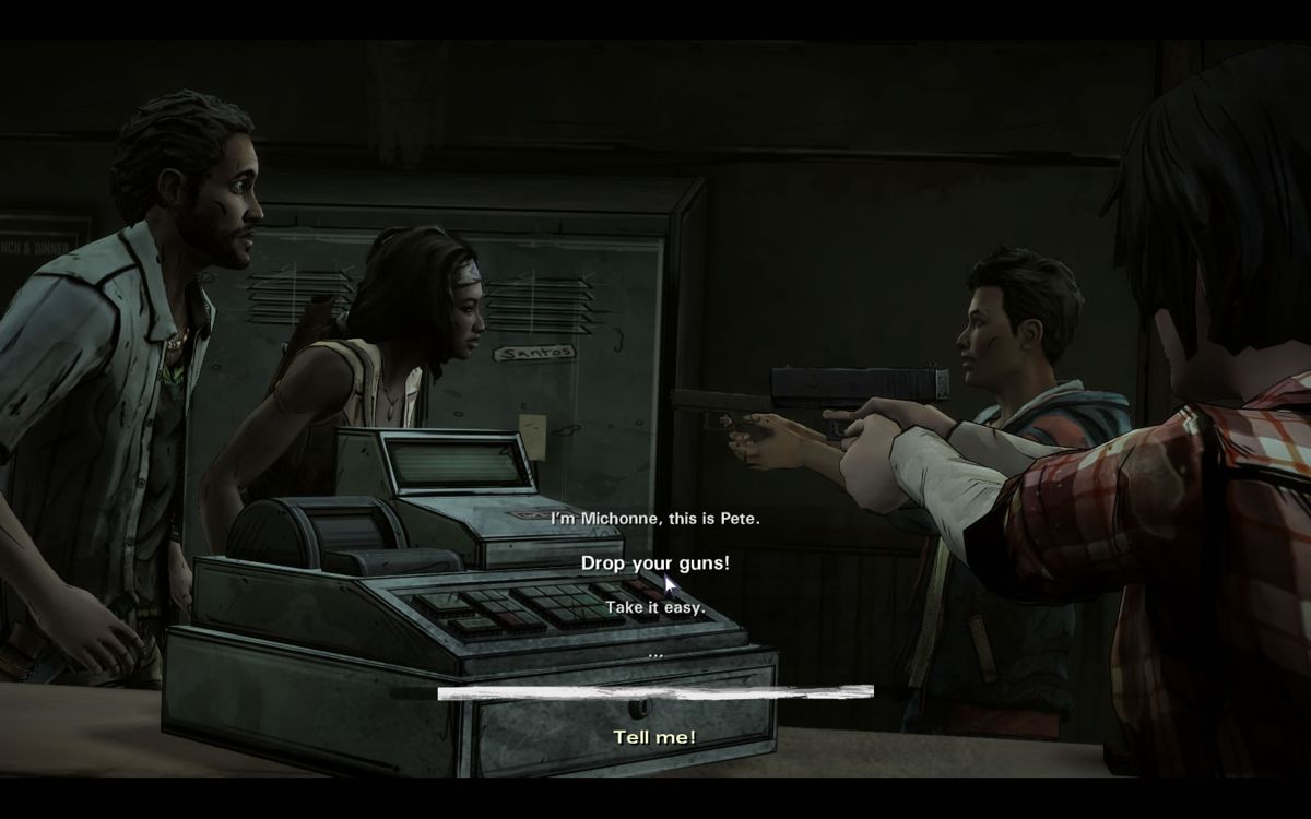 The Walking Dead: Michonne (Windows) screenshot: Episode 1 - Some new faces appear in a confrontation