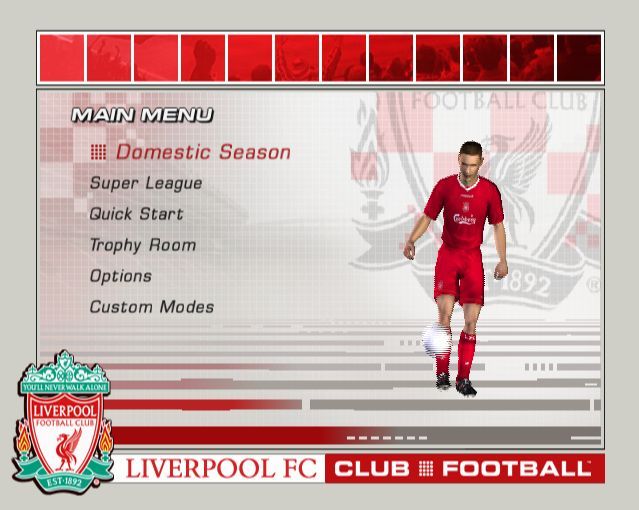 Club Football: 2003/04 Season (PlayStation 2) screenshot: Liverpool version: Main menu