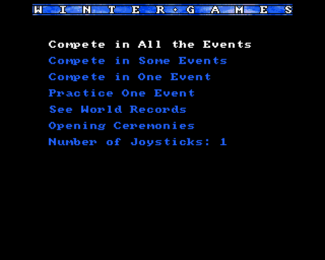 Winter Games (Amiga) screenshot: Main menu
