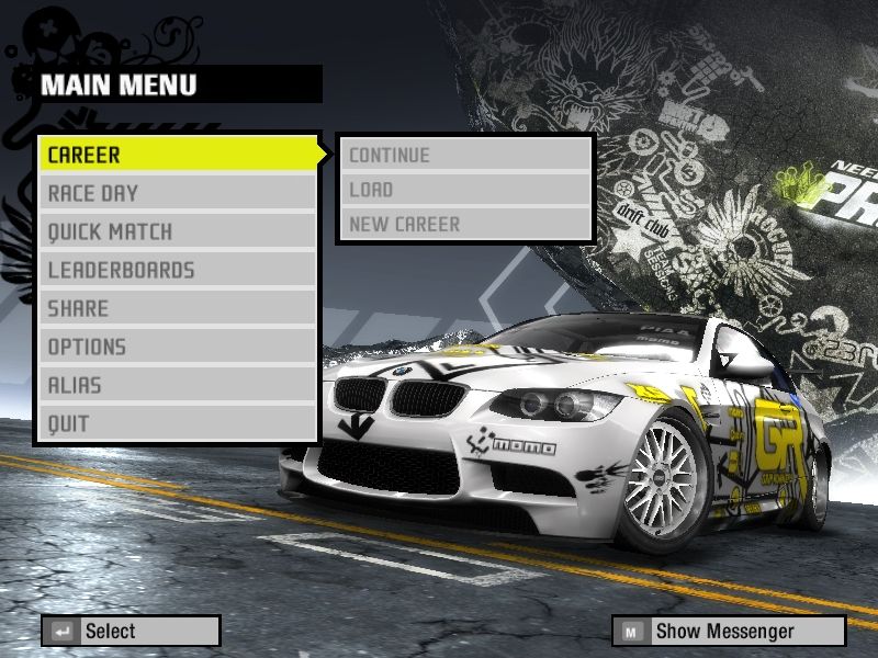 Need for Speed: ProStreet (Windows) screenshot: Main menu