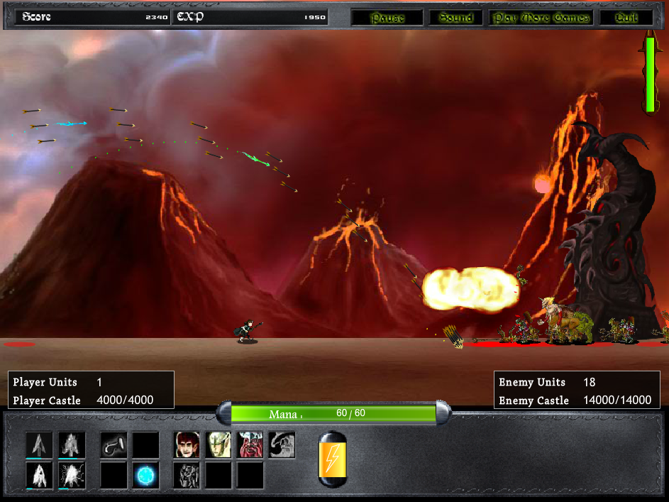 Epic War (Browser) screenshot: fire arrow in action
