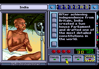 Where in Time Is Carmen Sandiego? (Genesis) screenshot: India and Gandhi