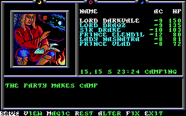 Death Knights of Krynn (DOS) screenshot: Camping - Heal wounds and memories spells