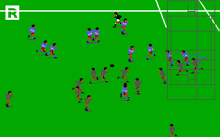 World Class Rugby: Five Nations Edition (DOS) screenshot: 3D Camera replay (EGA)