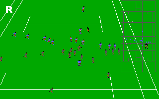 World Class Rugby: Five Nations Edition (DOS) screenshot: Blimp-cam replay (EGA)