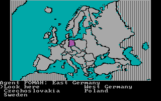 The Spy's Adventures in Europe (DOS) screenshot: Adjacent country selection on the map of Europe (1986 year's revision)...