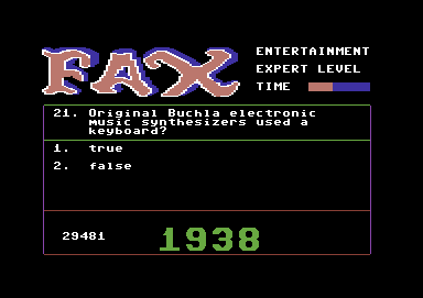 Fax (Commodore 64) screenshot: A 50/50 question