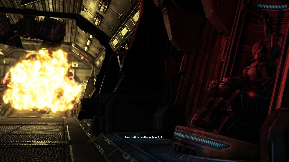 Defiance (Windows) screenshot: Introduction: For some reason the ship runs into problems forcing us to eject. This leads into the game's tutorial section where the player becomes familiar with basic controls
