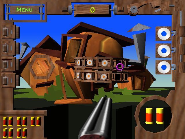 Galaxy of Sports (Windows) screenshot: Rifle Range is a single person, mouse controlled shooter. The top & bottom target rings contra rotate and the whole wheel oscillates as it flies around the screen