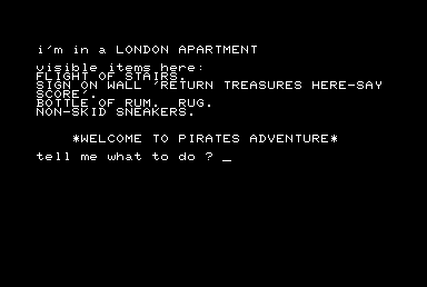 Pirate Adventure (Commodore PET/CBM) screenshot: The game begins.