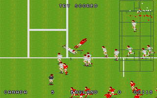 World Class Rugby: Five Nations Edition (DOS) screenshot: Score on the normal pitch (VGA)