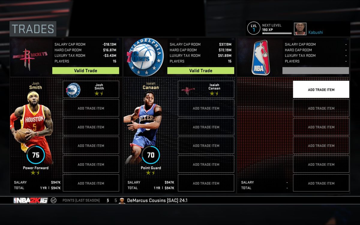NBA 2K16 (Windows) screenshot: MyGM - Trading