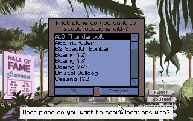 Stunt Island (DOS) screenshot: Stunt Island's Planes Choice