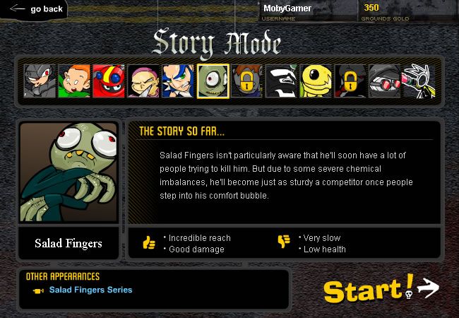 Newgrounds Rumble (Browser) screenshot: Select a fighter in the Story mode.