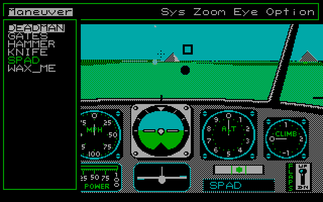 Chuck Yeager's Advanced Flight Simulator (DOS) screenshot: Stunt flying options (EGA)