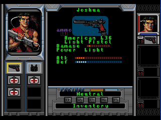 Shadowrun (Genesis) screenshot: Choosing a gun