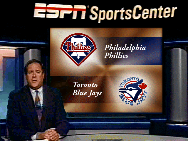 ESPN Baseball Tonight (DOS) screenshot: The talking head introduces the game...