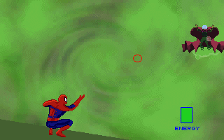 Marvel Comics Spider-Man: The Sinister Six (DOS) screenshot: A combat sequence. You must fight Mysterio.