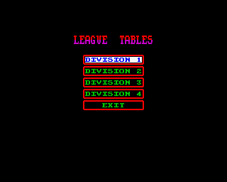 Multi-Player Soccer Manager (ZX Spectrum) screenshot: You can view the league tables