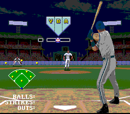 Frank Thomas Big Hurt Baseball (SNES) screenshot: It's dark...