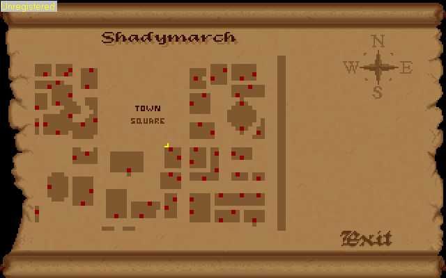 The Elder Scrolls: Arena (DOS) screenshot: The outdoor automap. You can add your own notes.