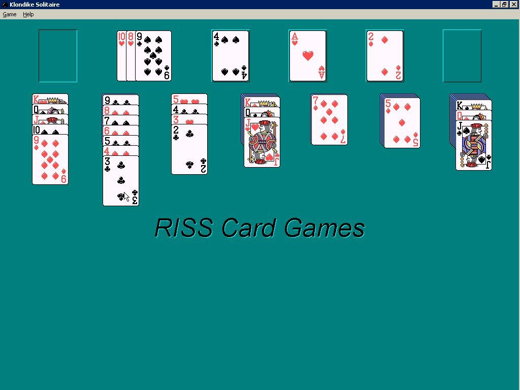 RISS Solitaire 5-Pak (Windows 16-bit) screenshot: Klondike: The player can change the background colour and the speed of play but that's all. There are no alternate card backs