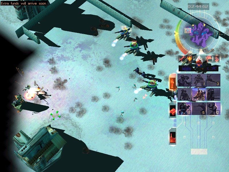 Emperor: Battle for Dune (Windows) screenshot: Atreides heavy artillery attack on Ordos installments.