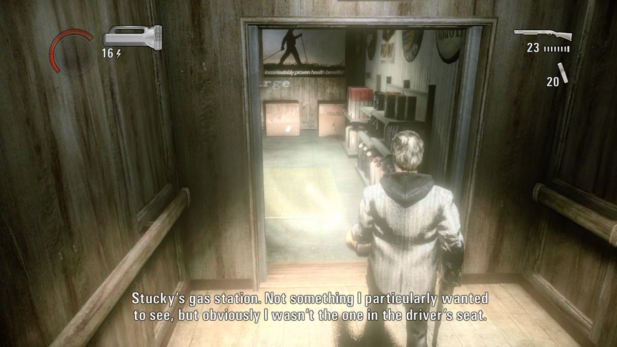 Alan Wake: The Writer (Xbox One) screenshot: Elevator's last stop, Stucky's gas station