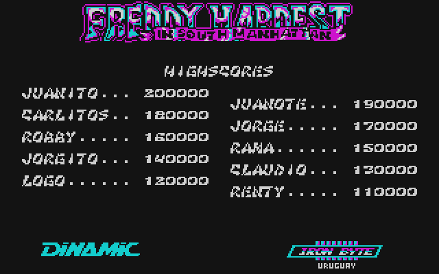 Freddy Hardest in South Manhattan (DOS) screenshot: High scores. Note the lack of my name.