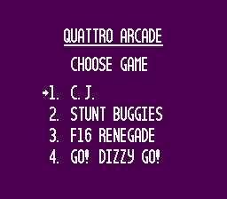 Quattro Arcade (NES) screenshot: Game selection screen