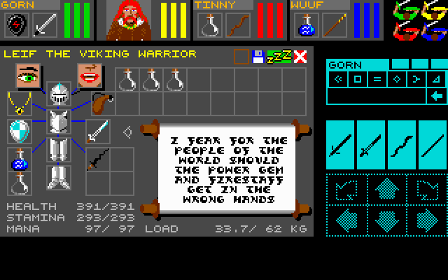 Dungeon Master (DOS) screenshot: Reading a scroll
