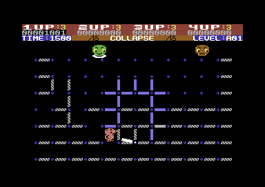 Collapse (Commodore 64) screenshot: The Rotox destroys the blue sticks