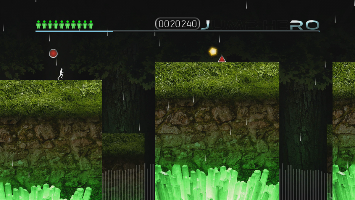 The Jump Hero (Xbox 360) screenshot: Hazards are marked red (Trial version)