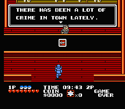 Cowboy Kid (NES) screenshot: Chatting with local townsfolk.