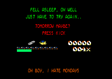 Garfield: Big, Fat, Hairy Deal (Amstrad CPC) screenshot: I got too tired. I fell asleep.